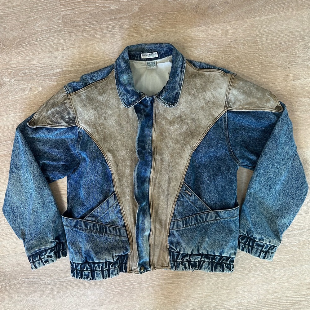 Vintage 80s/90s USA-made Georges Marciano for Guess Denim Leather Bomber Jacket